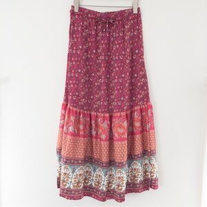 BellanBlue Pink Floral Boho Maxi Skirt
